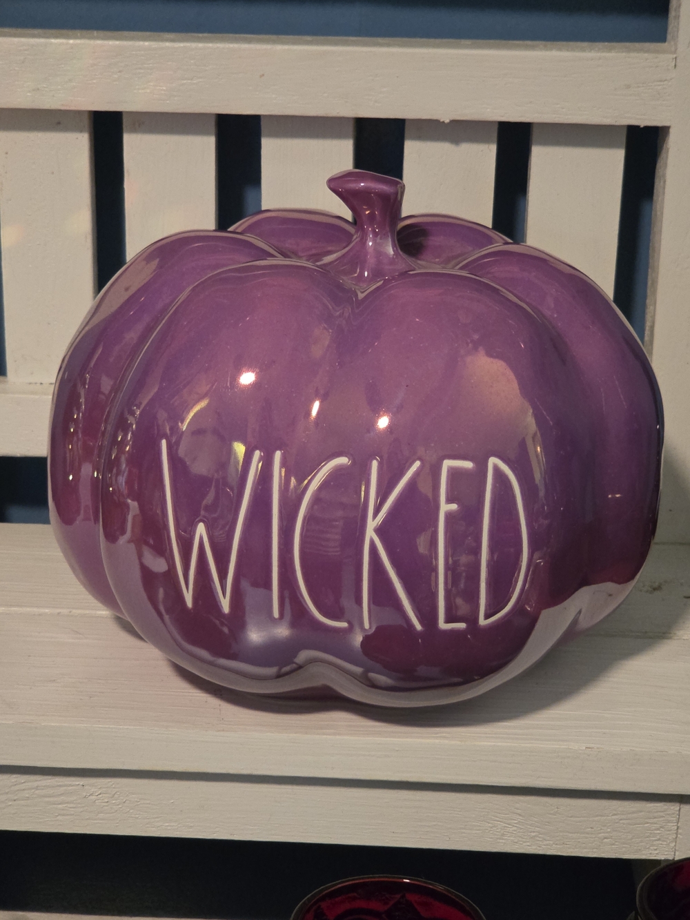 Rae Dunn Iridescent Ceramic 'WICKED' Pumpkin Decor